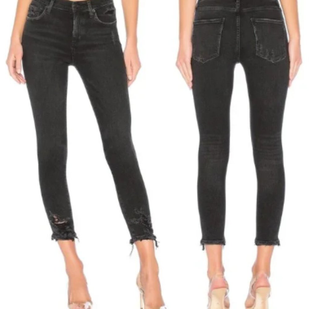 Agolde Sophie High Rise Skinny Crop Temple Washed Black Distressed Jeans REVOLVE